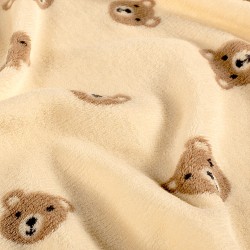 Fleece-Stoff doppelseitig Teddybär Hintergrund beige | Wolf Stoffe