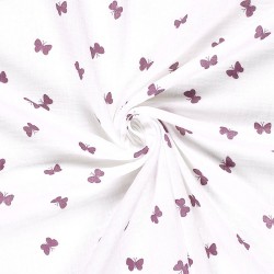 Doppel-Gaze-Stoff Violette Schmetterlinge| Wolf Stoffe