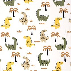 Jersey-Stoff Fröhliche Dinosaurier und Palmen | Wolf Stoffe
