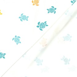 Jersey-Stoff Schildkröten Gelb Türkis und Orange Off-White Hintergrund | Wolf Stoffe