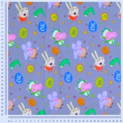 Jersey Stoff Baumwolle Peppa Wutz und Emilie Elefant Hintergrund Grau  | Wolf Stoffe