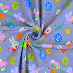 Jersey Stoff Baumwolle Peppa Wutz und Emilie Elefant Hintergrund Grau  | Wolf Stoffe