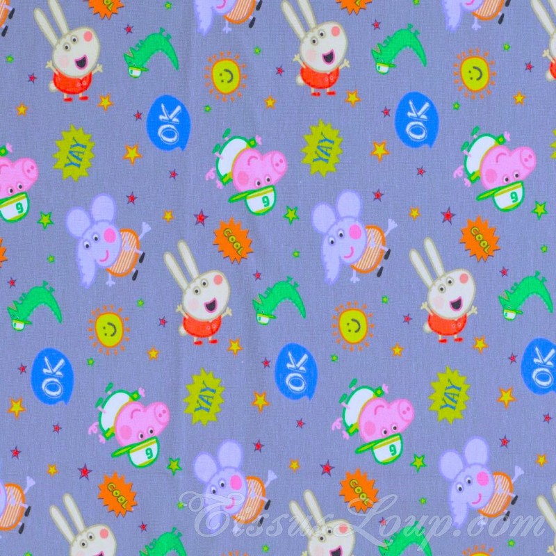 Jersey Stoff Baumwolle Peppa Wutz und Emilie Elefant Hintergrund Grau  | Wolf Stoffe