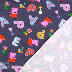 Jersey Stoff Baumwolle Peppa Wutz Hintergrund Dunkelgrau  | Wolf Stoffe