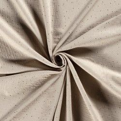Baumwoll-Doppelgaze-Stoff grau-beige mit goldenen Punkten | Wolf Stoffe