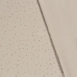 Baumwoll-Doppelgaze-Stoff grau-beige mit goldenen Punkten | Wolf Stoffe