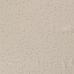 Baumwoll-Doppelgaze-Stoff grau-beige mit goldenen Punkten | Wolf Stoffe