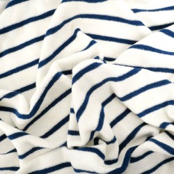 Mini-Frottee-Jersey Stoff Streifen Marineblau auf cremeweißem Hintergrund | Wolf Stoffe