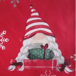 Baumwollstoff Weihnachtswichtel Rot Hintergrund | Wolf Stoffe