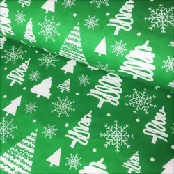 Stoff Weihnachtsbaum und Schneeflocke grüner Hintergrund | Wolf Stoffe