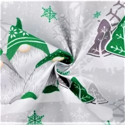 Stoff Weihnachtselfen grüne und graue Mützen | Wolf Stoffe