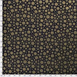 Stoff Baumwoll Schneeflocken Goldener Marineblau Hintergrund | Wolf Stoffe