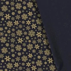 Stoff Baumwoll Schneeflocken Goldener Marineblau Hintergrund | Wolf Stoffe
