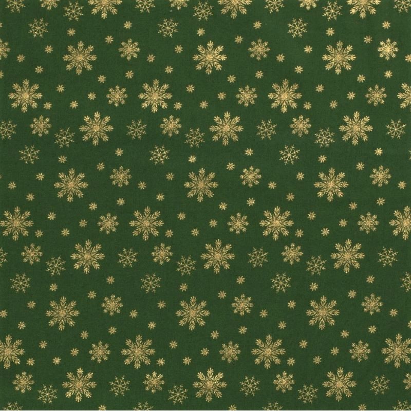 Stoff Goldene Schneeflocken Grüner Hintergrund | Wolf Stoffe