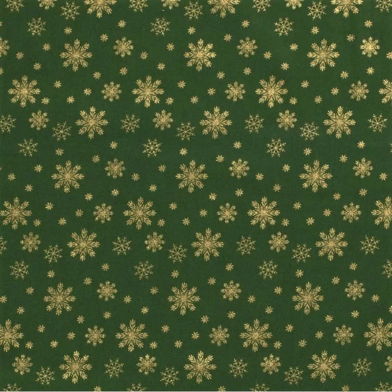 Stoff Goldene Schneeflocken Grüner Hintergrund | Wolf Stoffe