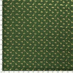 Stoff Goldene Weihnachtsrentiere Grüner Hintergrund | Wolf Stoffe