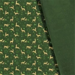 Stoff Goldene Weihnachtsrentiere Grüner Hintergrund | Wolf Stoffe
