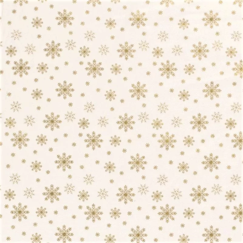 Stof Baumwoll Schneeflocke Goldene Hintergrun Weiße | Wolf Stoffe