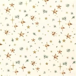 Stof Baumwoll Goldene Sterne und Tannenzweige Hintergrun Weiße | Wolf Stoffe