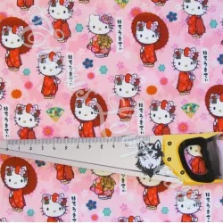 Stoff Hello Kitty Kimono rosa Hintergrund | Wolf Stoffe