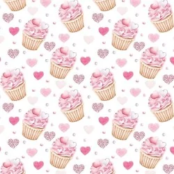 Baumwollstoff Rosa Cupcake und Herz | Wolf Stoffe