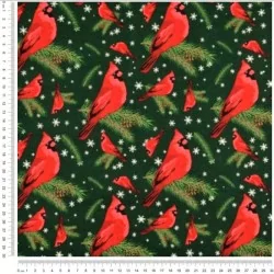 Baumwollstoff Weihnachtsvogel Rotkehlchen Grüner Hintergrund | Wolf Stoffe