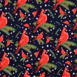 Baumwollstoff Weihnachtsvogel Rotkehlchen marineblauer Hintergrund | Wolf Stoffe