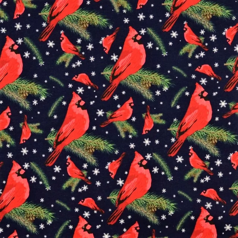 Baumwollstoff Weihnachtsvogel Rotkehlchen marineblauer Hintergrund | Wolf Stoffe