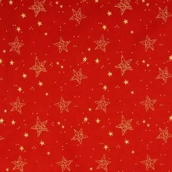 Baumwollstoff Goldene Sterne Roter Hintergrund | Wolf Stoffe