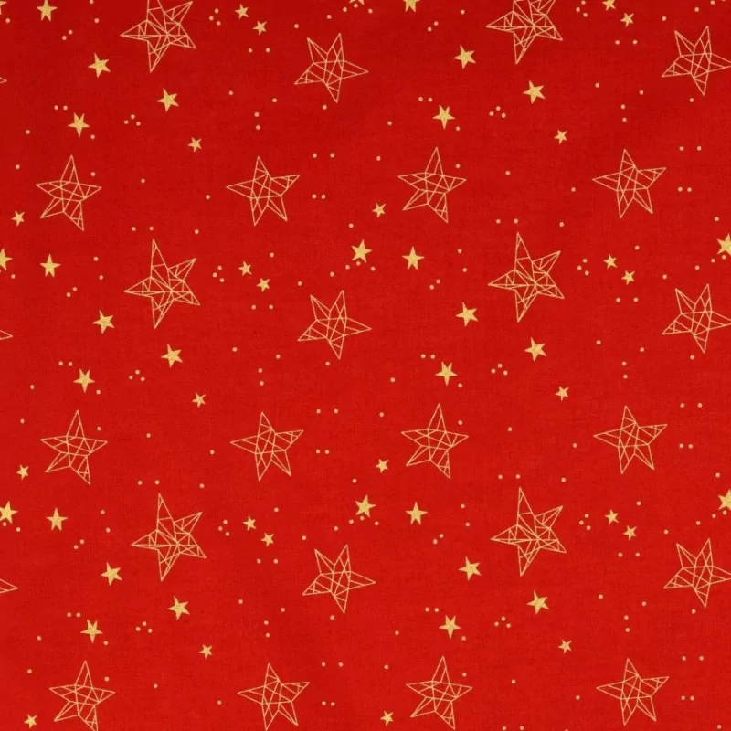 Baumwollstoff Goldene Sterne Roter Hintergrund | Wolf Stoffe