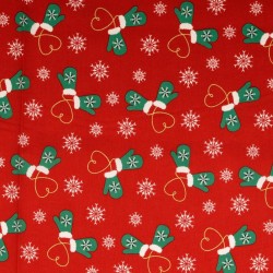 Baumwollstoff Weihnachtshandschuhe Roter Hintergrund | Wolf Stoffe