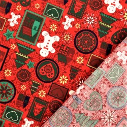 Baumwollstoff Märchenhafte Weihnachten Roter Hintergrund | Wolf Stoffe