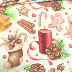 Baumwollstoff Schneekugel und Weihnachtsglocke Große Motive | Wolf Stoffe