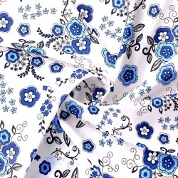 Baumwollstoff Blaue Blumen | Wolf Stoffe