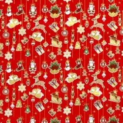 Baumwollstoff Weihnachtsdekoration roter Hintergrund | Wolf Stoffe