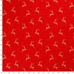 Baumwollstoff Goldene Weihnachtsrentiere roter Hintergrund | Wolf Stoffe