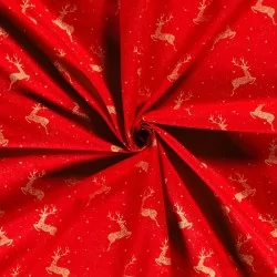 Baumwollstoff Goldene Weihnachtsrentiere roter Hintergrund | Wolf Stoffe