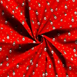 Baumwollstoff Weihnachtswichtel und goldene Sterne roter Hintergrund | Wolf Stoffe