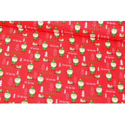 Baumwollstoff Weihnachtsmann grün Ho ho ho rote Hintergrun | Wolf Stoffe