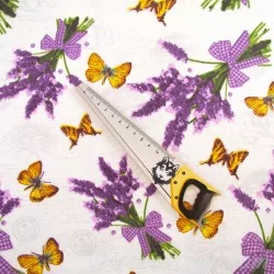 Baumwollstof Lavendelstrauß und Schmetterling | Wolf Stoffe