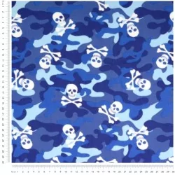 Baumwollstoff Totenköpfen und blaues Camouflage | Wolf Stoffe