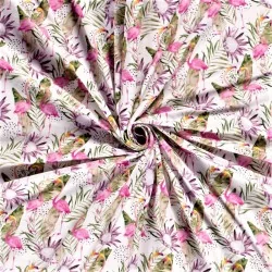 Jersey Stoff Flamingo Rosa und Tropische Protea Blume | Wolf Stoffe