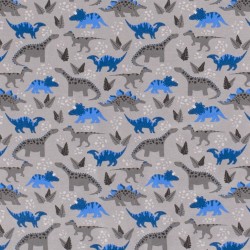 Jersey Stoff Baumwolle Dinosaurier Grauer Hintergrund  | Wolf Stoffe
