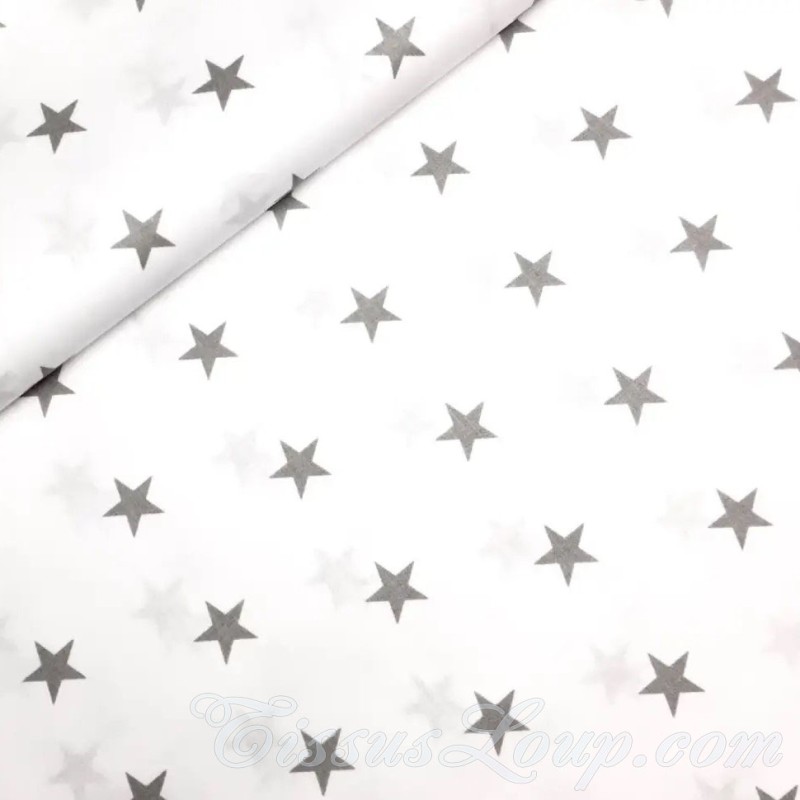 Baumwollstoff Graue Sterne weißer Hintergrund | Wolf Stoffe