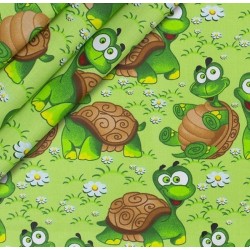 Baumwollstoff Schildkröten Grüner Hintergrund | Wolf Stoffe