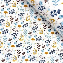 Baumwollstoff Wildblumen Blau Gelb und Braun | Wolf Stoffe