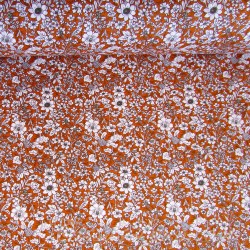 Baumwollstoff Weiße Blumen Terracotta Hintergrund | Wolf Stoffe