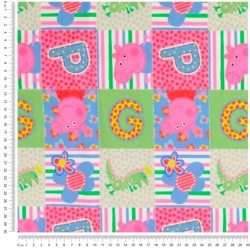 Jersey Stoff Baumwolle Peppa Pig in Patchwork | Wolf Stoffe