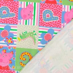 Jersey Stoff Baumwolle Peppa Pig in Patchwork | Wolf Stoffe