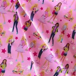 Baumwollstoff Barbie Power Girl Rosa Hintergrund | Wolf Stoffe